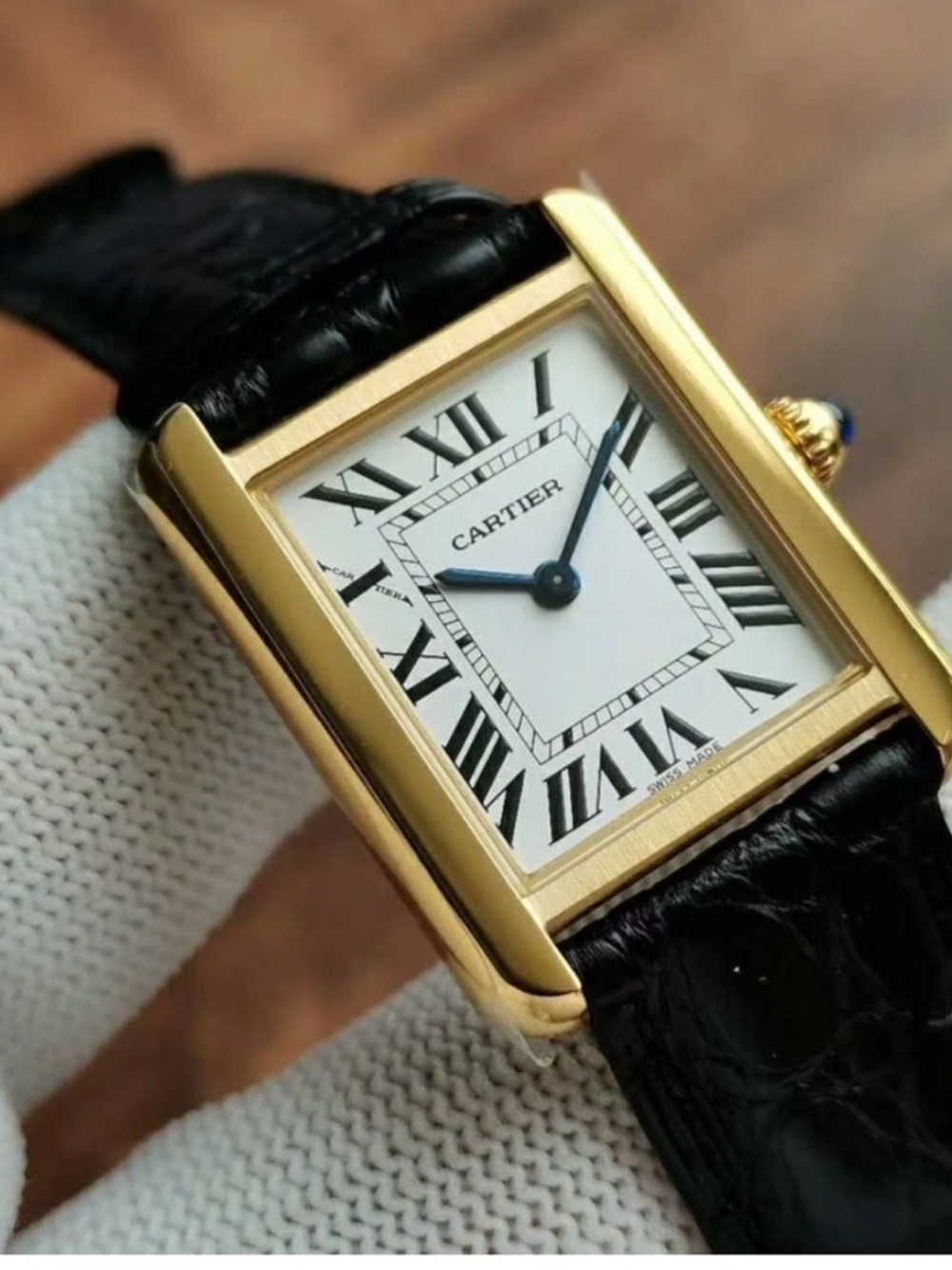 27MM Tank Gold Case Watch with Black Leather Strap - Picture 8 of 9